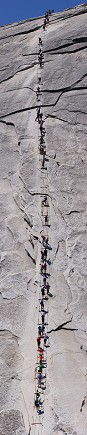 Hikers on the Half Dome cables