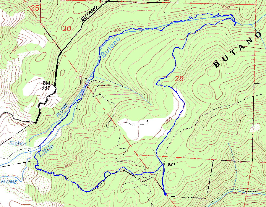 Butano hike topographic map