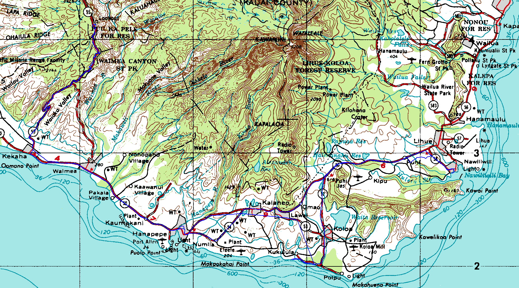 Waimea Canyon Tour Topographic map