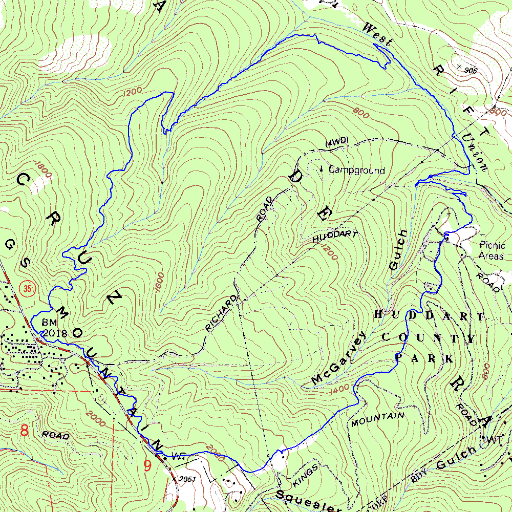 Huddart Park - Phleger Estate hike topographic map