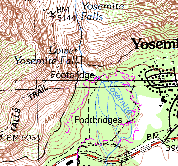 Lower Yosemite Fall Topographic Map