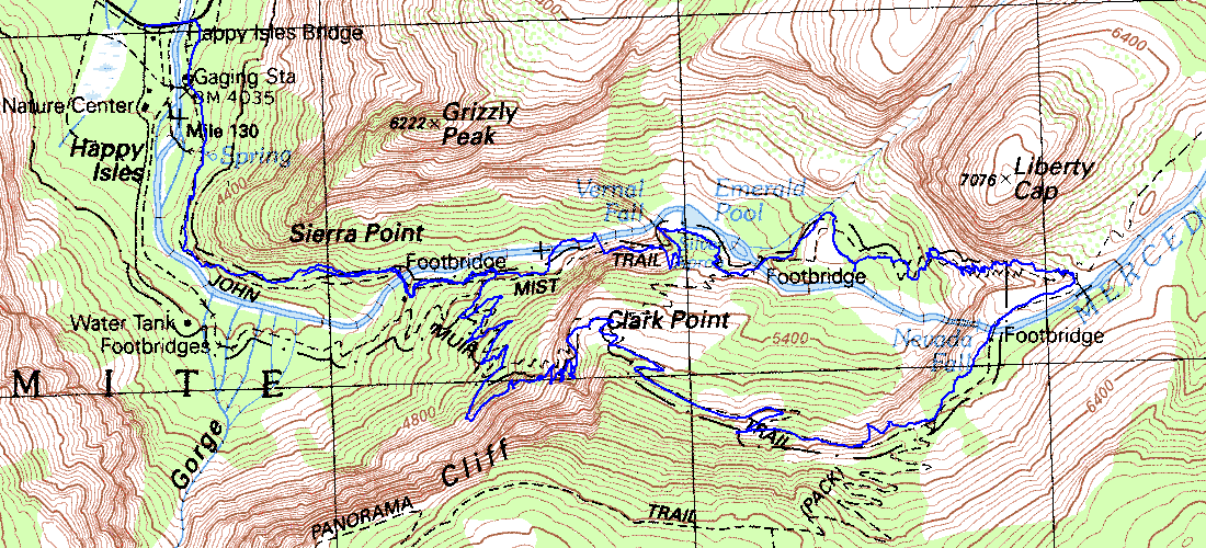 Vernal and Nevada Falls Topographic Map