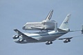 Space Shuttle Endeavour departs Moffett Field