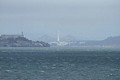 Alcatraz and the old and new S. F. - Oakland Bsy Bridges