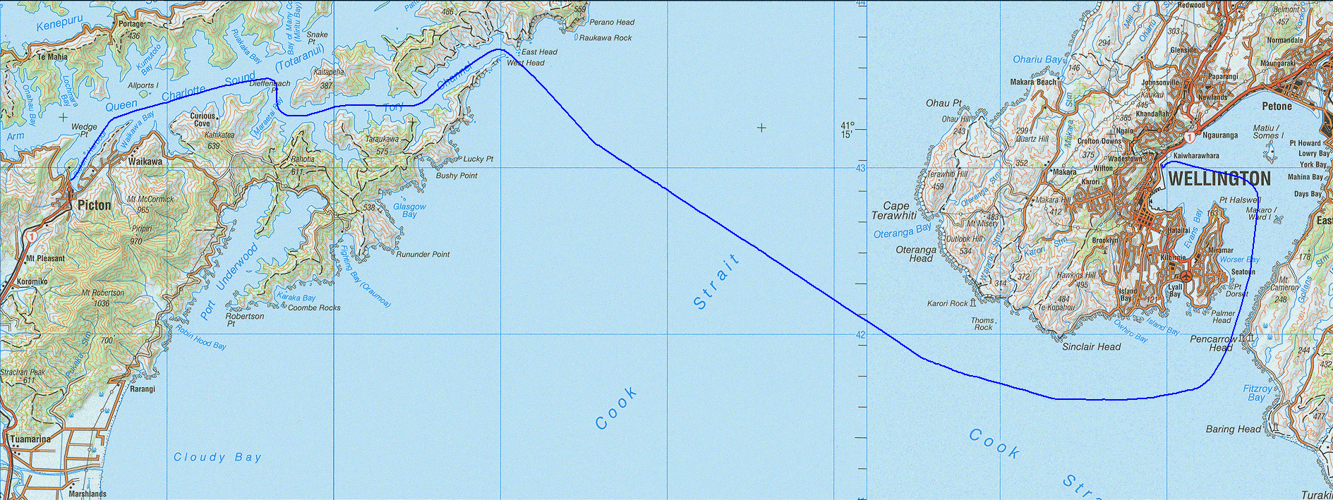 Cook Strait Ferry topo map