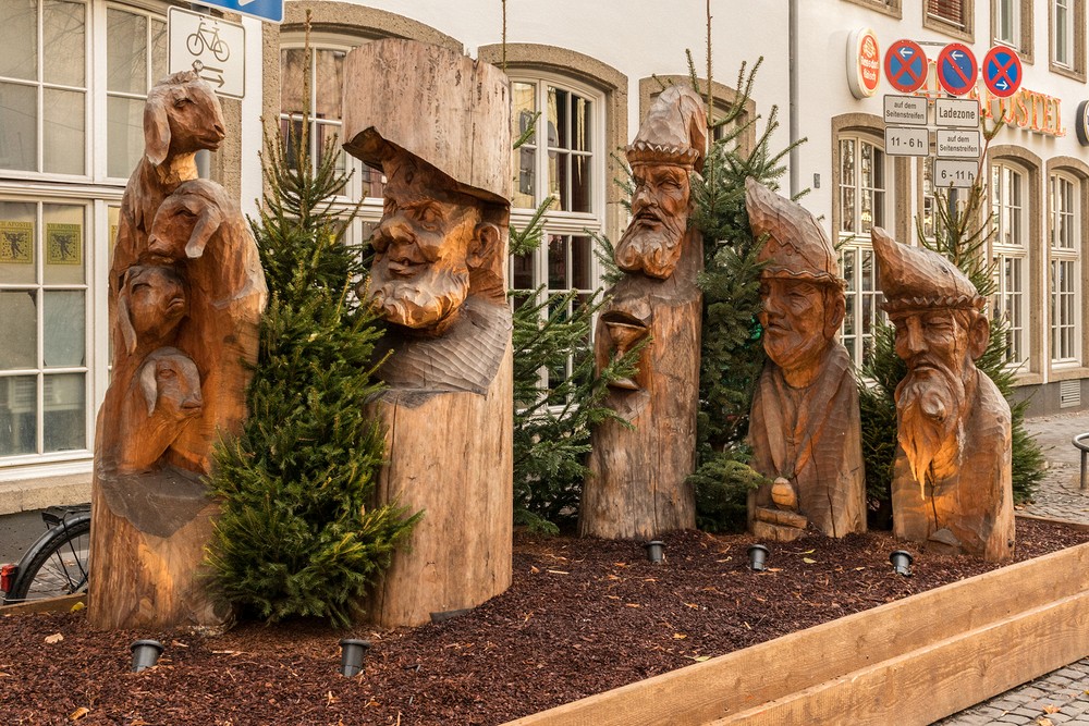 Carved nativity figures