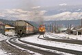 Eastbound and westbound freights pass in Truckee