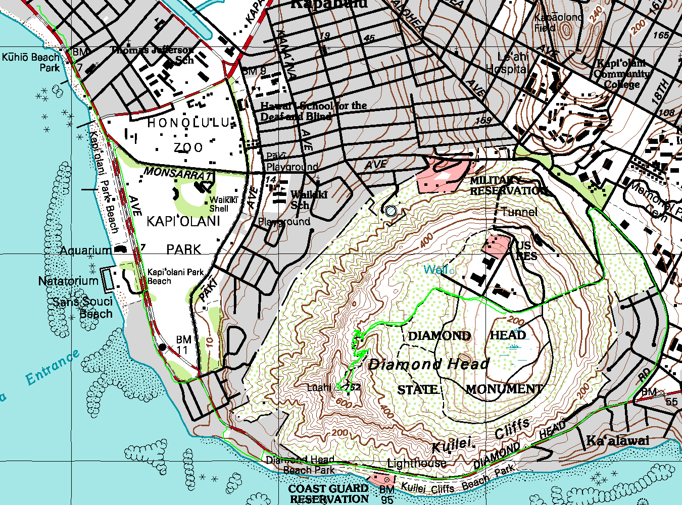 Diamond Head topographic map