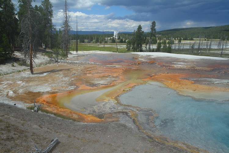 Firehole Spring and White Dome Geyser (background)