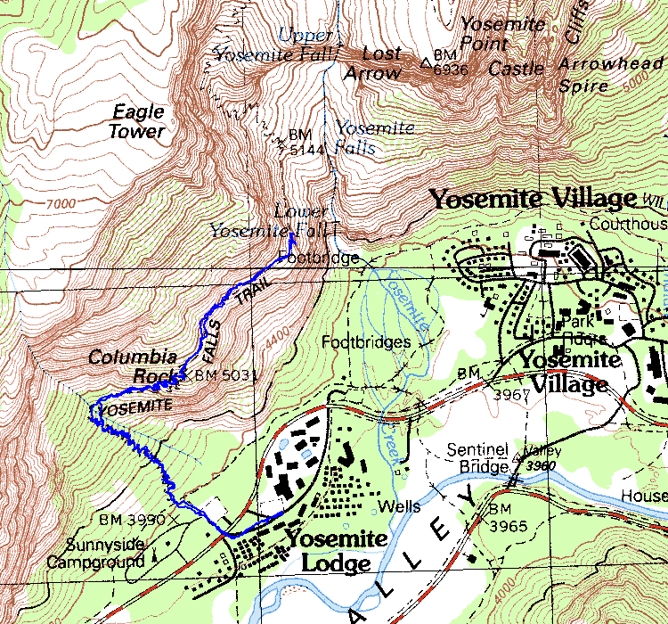 Upper Yosemite Falls topographic map