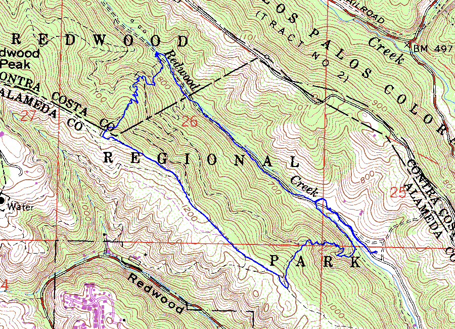 Redwood Regional Park topo map