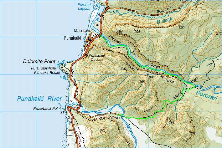 Pororari River Walk Topographic map