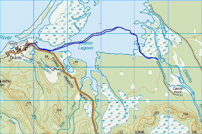Okarito Lagoon kayak topographic map