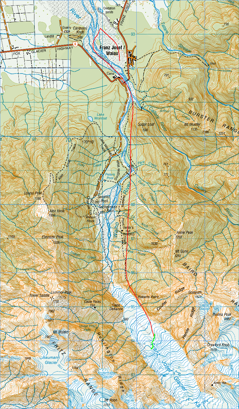 Franz Josef Glacier heli-hike topo map