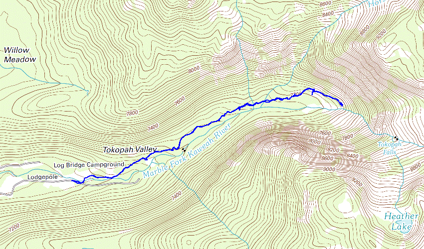 Tokopah Falls Topo Map