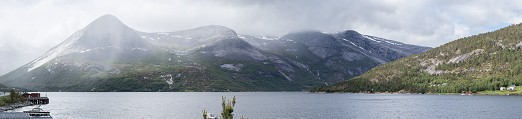 Mrsvikbukta (lake) and Lisjeidtinden (mountains) panorama